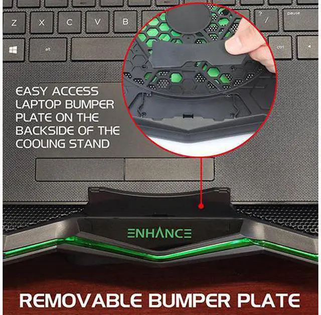Alt view image 5 of 7 - ENHANCE Gaming Laptop Cooling Stand - Laptop Cooler with 7 Adjustable Height Settings & Dual USB Port for 17 inch Laptops - 1 Ultra Quiet High Performance LED Laptop Fan 800 RPM - Cooling Pad Green
