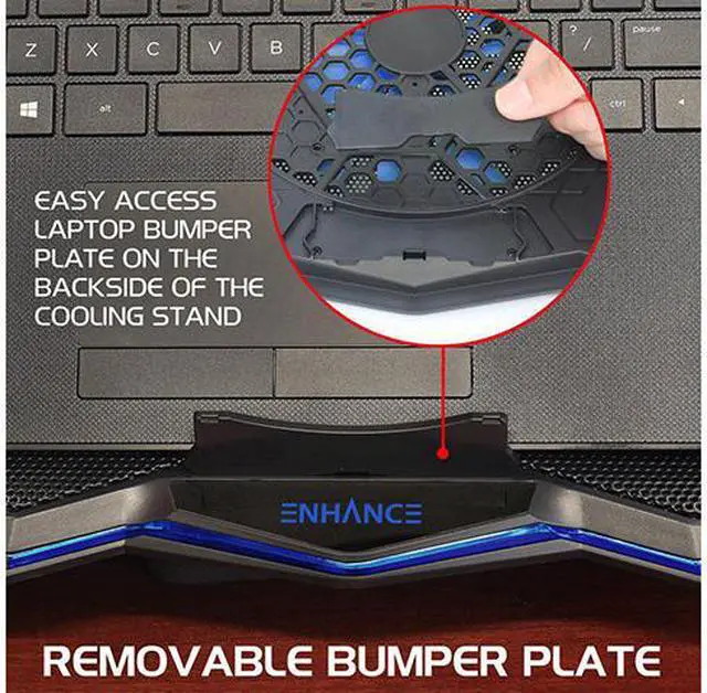 Alt view image 5 of 7 - ENHANCE Gaming Laptop Cooling Stand - Laptop Cooler with 7 Adjustable Height Settings & Dual USB Port for 17 inch Laptops - 1 Ultra Quiet High Performance LED Laptop Fan 800 RPM - Cooling Pad Blue
