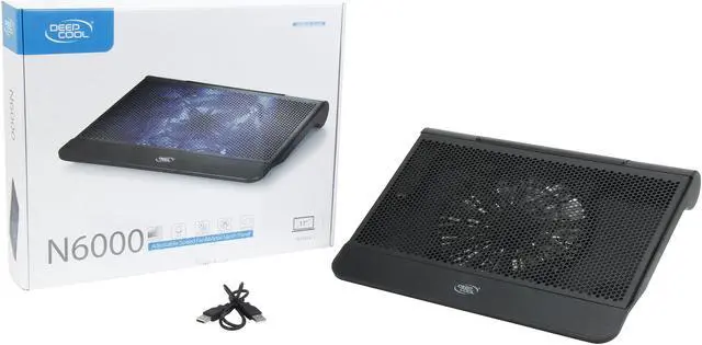 Alt view image 6 of 6 - DEEPCOOL N6000 Laptop Cooling Pad 17" Metal Mesh Panel 200mm Fan with Blue LED