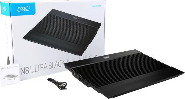 Alt view image 8 of 8 - DEEPCOOL N8 ULTRA BLACK Laptop Cooling Pad 17" Pure Aluminium Extrution Panel Dual 140mm Fans 4 USB Ports