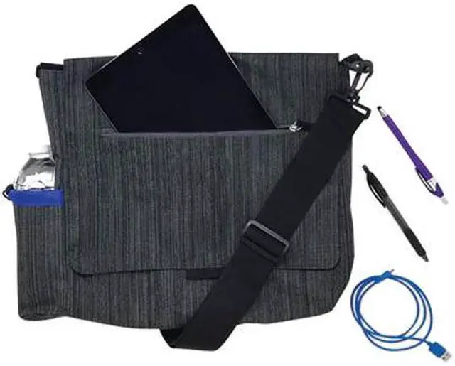 Alt view image 2 of 2 - So-Mine Charcoal / Cobalt Fabric Casual Messenger Bag - Model SM456