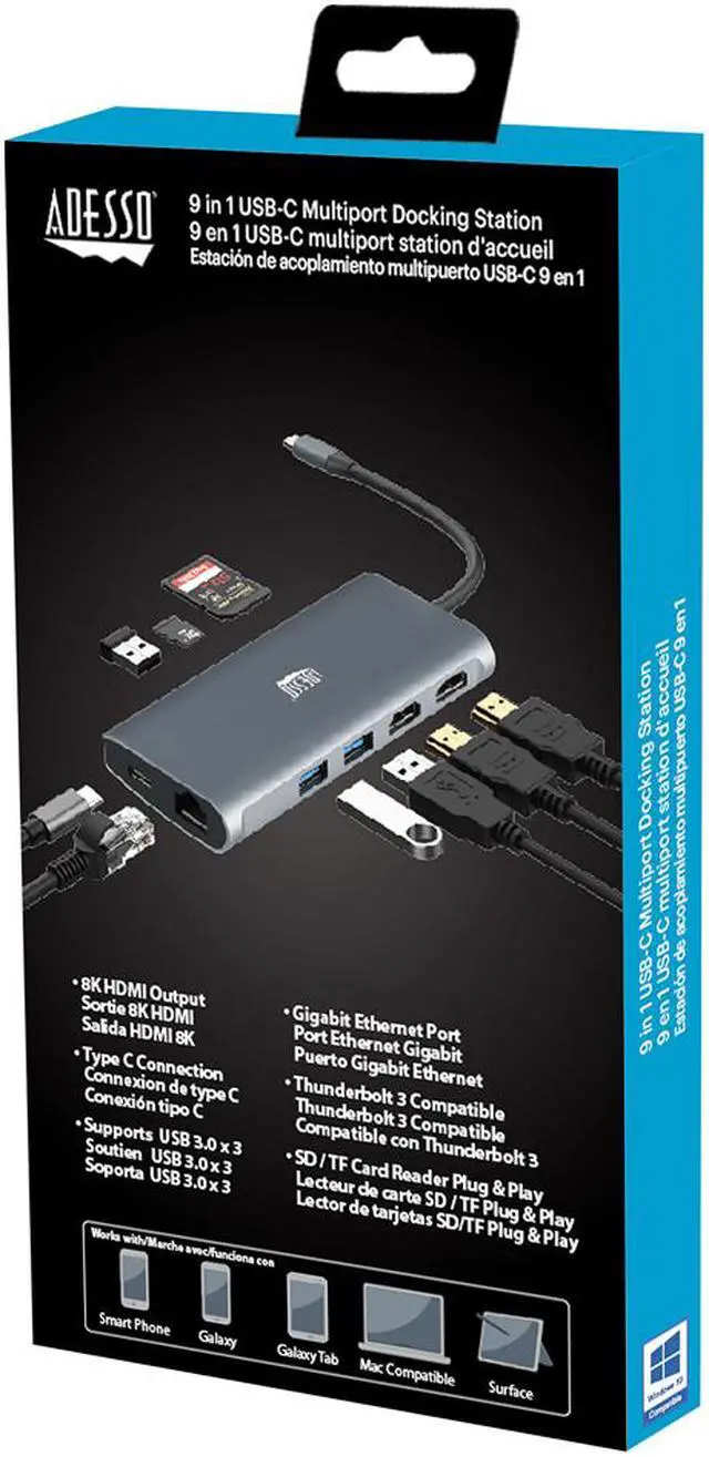 Alt view image 4 of 4 - Adesso AUH-4040 9-in-1 USB-C Multi-Port Docking Station (TAA Compliant)