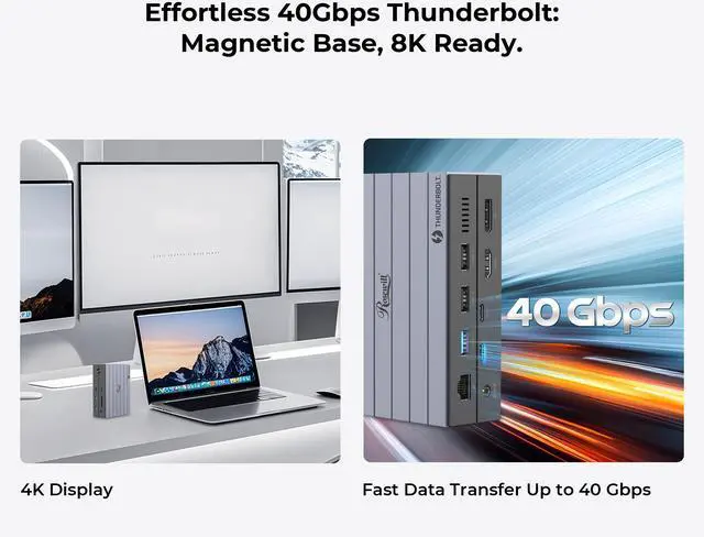 Alt view image 3 of 5 - Rosewill 14-in-1 Thunderbolt 4 Certified, Laptop Docking Station with 100W Charging, 8K Display, Triple 4K Monitor Display for Windows and Mac, 135W Power Adapter & 40Gbps Data Transfer - RHUB-TB14