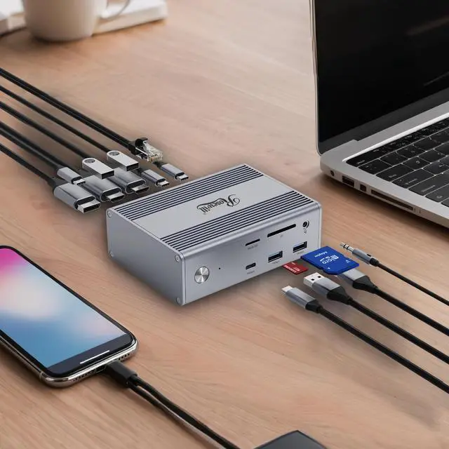 Alt view image 2 of 5 - Rosewill 14-in-1 USB C Laptop Docking Station with 100W PD Charging, 4K@60Hz Display, Triple 4K Display,10Gbps Data Transfer & Kensington Lock, Windows, Mac, Android - RHUB-M14