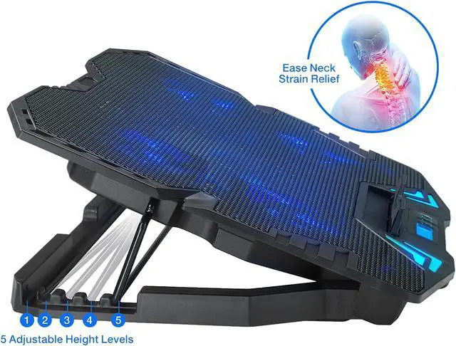Alt view image 4 of 14 - Rosewill RWNB16A Gaming Laptop Cooler Notebook Cooling Pad, 5 Silent Blue LED Fans with Powerful Air Flow, Control Panel with LCD Screen, Portable Height Adjustable Laptop Stand, Comfortable with Wrists