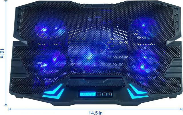 Alt view image 3 of 14 - Rosewill RWNB16A Gaming Laptop Cooler Notebook Cooling Pad, 5 Silent Blue LED Fans with Powerful Air Flow, Control Panel with LCD Screen, Portable Height Adjustable Laptop Stand, Comfortable with Wrists