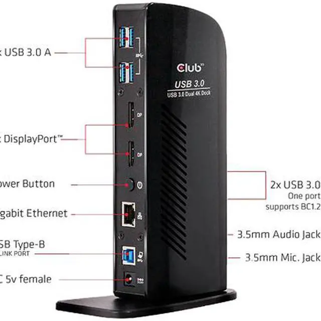 Alt view image 2 of 6 - Club3D Black CSV-1460 USB 3.0 Dual Display 4K60Hz Docking Station