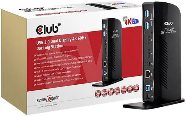 Alt view image 6 of 6 - Club3D Black CSV-1460 USB 3.0 Dual Display 4K60Hz Docking Station