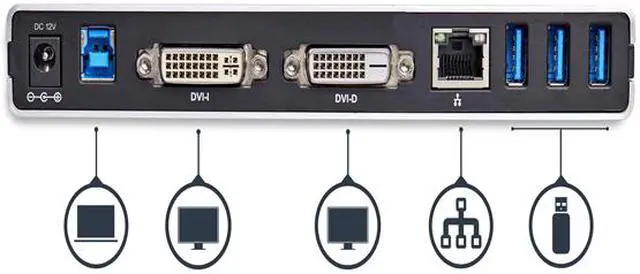 Alt view image 4 of 7 - StarTech.com USB3SDOCKDD DVI Dual Monitor Docking Station / 5 x USB 3.0 / Ethernet / HDMI / VGA Adapters / Laptop Docking Station / USB 3.0 Dock