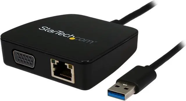 Main image of StarTech Travel Adapter for Laptops - VGA and Gigabit Ethernet - USB 3.0 - Portable Universal Laptop Mini Docking Station (USB31GEVG)