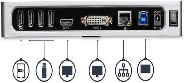 Alt view image 5 of 8 - StarTech.com DK30ADD USB 3.0 Dual Monitor Docking Station / Mac & Windows / USB to HDMI / USB to VGA or DVI / Port Replicator / 6 x USB 3.0