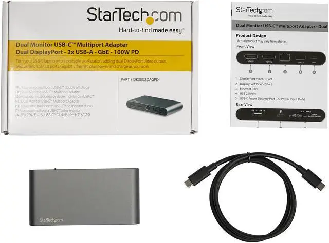 Alt view image 10 of 11 - StarTech.com DK30C2DAGPD USB-C Multiport Adapter - Dual-Monitor - Windows - USB-C to Dual 4K DisplayPort Adapter - 2x USB-A Ports - 100W PD 3.0 - GbE