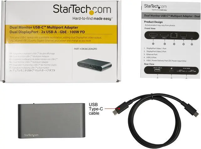 Alt view image 11 of 11 - StarTech.com DK30C2DAGPD USB-C Multiport Adapter - Dual-Monitor - Windows - USB-C to Dual 4K DisplayPort Adapter - 2x USB-A Ports - 100W PD 3.0 - GbE