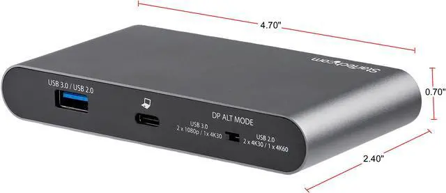 Alt view image 3 of 11 - StarTech.com DK30C2DAGPD USB-C Multiport Adapter - Dual-Monitor - Windows - USB-C to Dual 4K DisplayPort Adapter - 2x USB-A Ports - 100W PD 3.0 - GbE