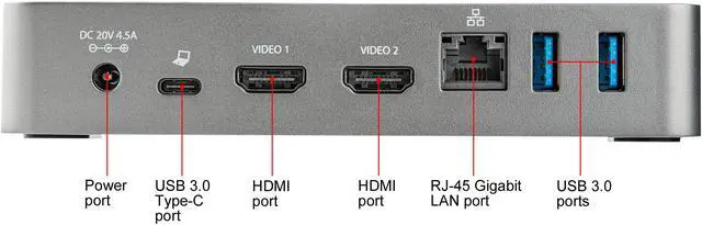 Alt view image 5 of 10 - StarTech.com DK30CHHPD Dual HDMI Monitor USB-C Docking Station w/ 60W Power Delivery - Mac & Windows - 1x USB-C & 3x USB-A - GbE - 1080p (DK30CHHPD)