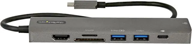 Alt view image 2 of 6 - USB C Multiport Adapter, USB-C to 4K 60Hz HDMI 2.0, 100W Power Delivery Pass-through, SD/MicroSD, 2-Port USB 3.0 Hub, GbE, USB Type-C Mini Dock, 12" (30cm) Long Attached Cable - Works w/Thunderbolt 3