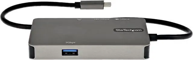 Alt view image 4 of 5 - USB-C Multiport Adapter, USB-C to 4K 30Hz HDMI or 1080p VGA, USB Type-C Mini Dock with 100W Power Delivery Passthrough, 3-Port USB 3.0 Hub 5Gbps, GbE, 12" Long Attached Cable - Works w/ Thunderbolt 3