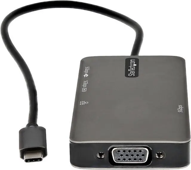 Alt view image 5 of 5 - USB-C Multiport Adapter, USB-C to 4K 30Hz HDMI or 1080p VGA, USB Type-C Mini Dock with 100W Power Delivery Passthrough, 3-Port USB 3.0 Hub 5Gbps, GbE, 12" Long Attached Cable - Works w/ Thunderbolt 3