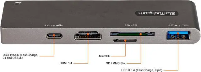 Alt view image 8 of 17 - USB C Multiport Adapter for MacBook Pro/Air, USB Type-C to 4K HDMI, 100W Power Delivery Pass-through Charging, SD/MicroSD Slot, 2-Port USB 3.0 Hub, Portable USB-C Mini Dock - Works w/ Thunderbolt 3