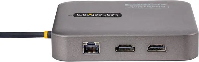 Alt view image 3 of 6 - StarTech.com USB C Multiport Adapter, Dual 4K 60Hz HDMI 2.0b, HDR10, 2x 10Gbps USB Hub, 100W PD Pass-Through, GbE, SD, 22"/55cm Cable, Mini Dock 102B-USBC-MULTIPORT