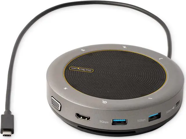 Alt view image 2 of 7 - StarTech.com USB-C Conference Speaker Mini Dock - Portable Boardroom Speaker and Multiport Adapter - USB-C to VGA/4K HDMI, 2x USB-A Hub, Mic/Speaker, Teams/Zoom/Softphone Speakerphone (DKTBRSPMPD)