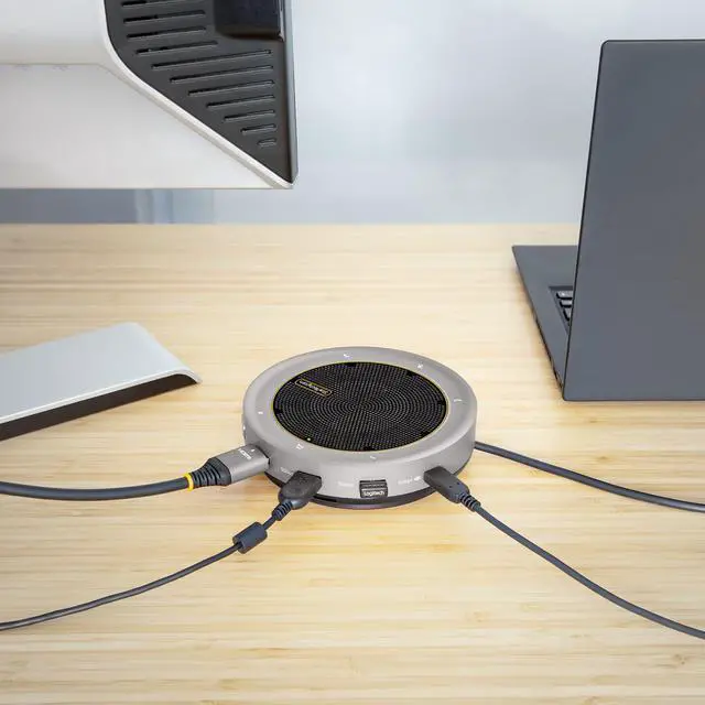 Alt view image 6 of 7 - StarTech.com USB-C Conference Speaker Mini Dock - Portable Boardroom Speaker and Multiport Adapter - USB-C to VGA/4K HDMI, 2x USB-A Hub, Mic/Speaker, Teams/Zoom/Softphone Speakerphone (DKTBRSPMPD)