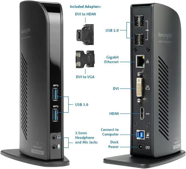 Alt view image 3 of 10 - Kensington USB 3.0 Dual Display Docking Station HDMI/DVI/VGA for Windows, Mac OS, Surface Pro & Surface Laptop (K33972US)