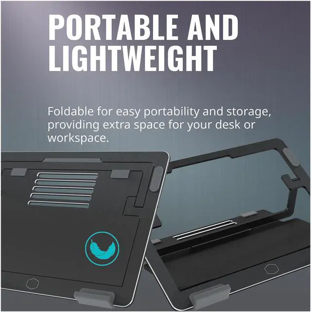 Alt view image 5 of 9 - CoolerMaster ErgoStand Air Black Laptop Cooler, Aluminum Alloy, Soft Rubber Padding, Ergonomic Versatility, Portable & Lightweight, Supports up to 15" Laptop
