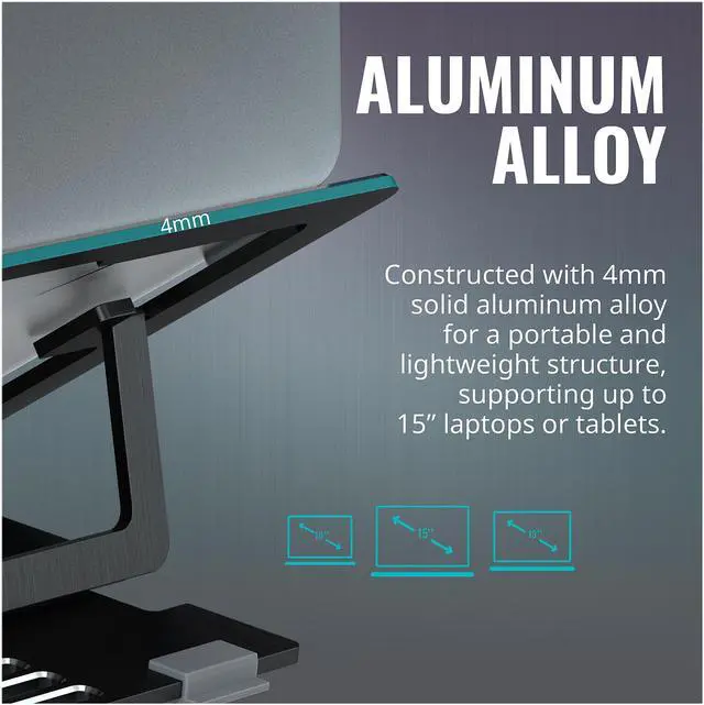 Alt view image 8 of 9 - CoolerMaster ErgoStand Air Black Laptop Cooler, Aluminum Alloy, Soft Rubber Padding, Ergonomic Versatility, Portable & Lightweight, Supports up to 15" Laptop