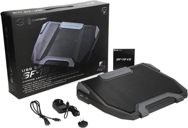 Alt view image 9 of 9 - CM Storm SF-19 V2 - 19" Gaming  Laptop Cooling Stand with 7 LED Backlight, dual 135mm Fan, and 4-port 2.0, mini and micro USB