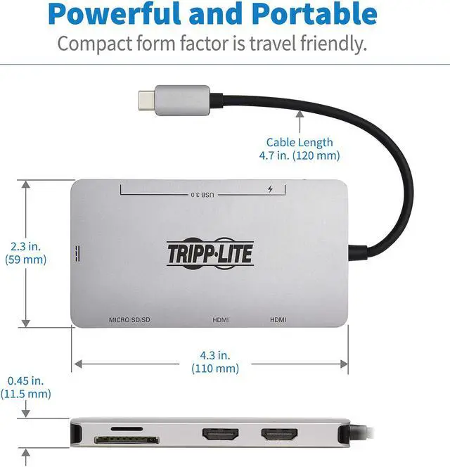 Alt view image 6 of 8 - Tripp Lite USB C Dock Dual-Display 4K HDMI USB Hub Memory Card PD Charging