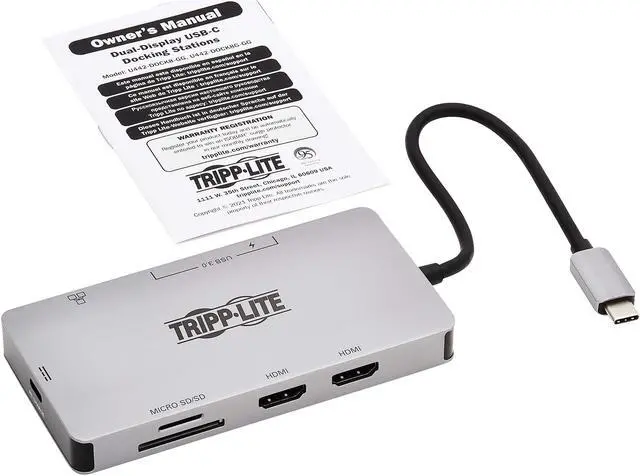 Alt view image 2 of 8 - Tripp Lite USB C Dock Dual-Display HDMI USB Hub Memory Card Gbe PD Charging