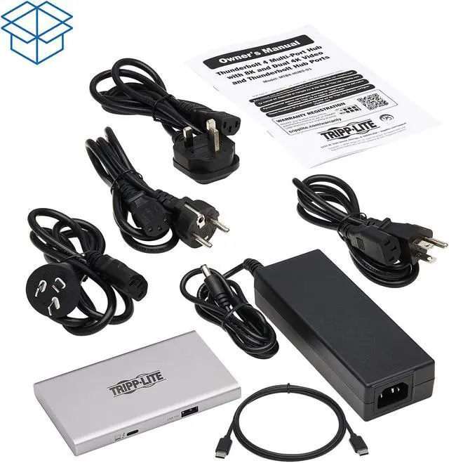 Alt view image 8 of 9 - Tripp Lite 4-Port Thunderbolt 4 Hub - 8K, 2x 4K 60 Hz, USB 3.2 Gen 2, USB-A Port, 100W Charging, Gray