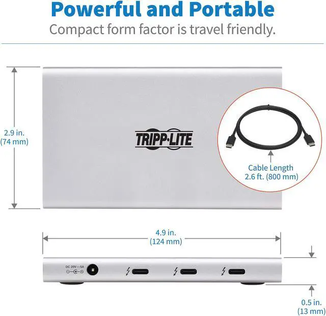 Alt view image 7 of 9 - Tripp Lite 4-Port Thunderbolt 4 Hub - 8K, 2x 4K 60 Hz, USB 3.2 Gen 2, USB-A Port, 100W Charging, Gray