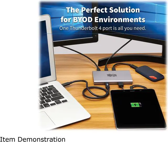 Alt view image 9 of 9 - Tripp Lite 4-Port Thunderbolt 4 Hub - 8K, 2x 4K 60 Hz, USB 3.2 Gen 2, USB-A Port, 100W Charging, Gray