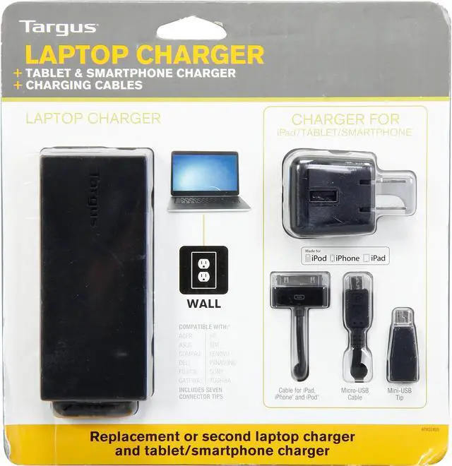 Main image of Targus APA024US 90W Power Adapter for Laptops w/USB Charger for smartphones, tablets, and most USB-charged devices