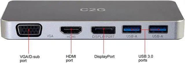 Alt view image 5 of 7 - C2G Cables to Go USB-C Docking Station with HDMI, DisplayPort and VGA (28844)