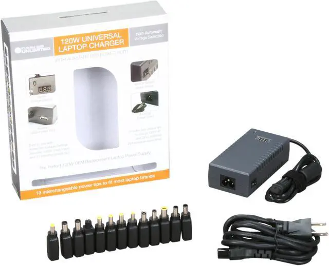 Alt view image 6 of 6 - Cables Unlimited PWR-LAP-UD120 120W Universal Laptop Charger with Automatic Voltage Selection & 13 Interchangeable Tips
