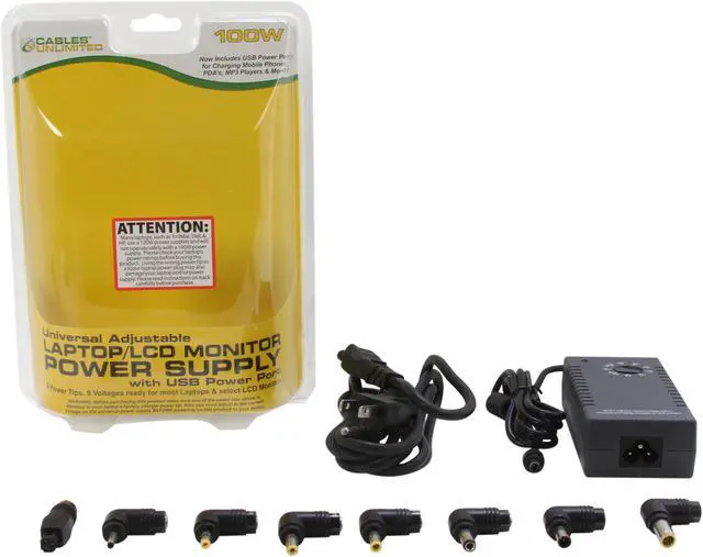 Alt view image 5 of 5 - Cables Unlimited 100W Universal AC Laptop / LCD Monitor Power Supply With USB Power/Charging Port
