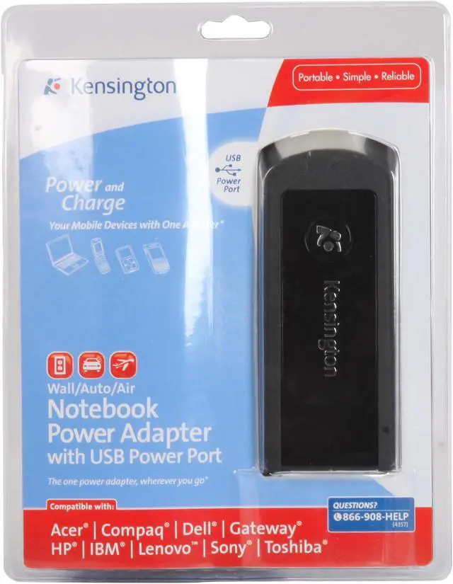 Alt view image 2 of 2 - Kensington K33403US Wall/Auto/Air Notebook Power Adapter with USB Power Port