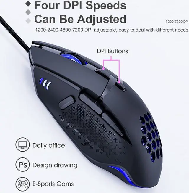 Alt view image 4 of 7 - Wired Gaming Mouse Computer Ergonomic Mouse 8 Button 7200DPI USB Gamer Mause With Backlight Optical Silent Mice For Laptop PC