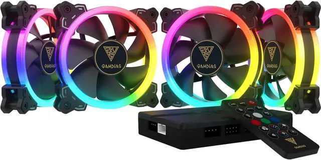 Main image of GAMDIAS AEOLUS M1-1204R 120MM RGB 4 in 1 Fan Pack with Controller and Remote, 4-Pack.