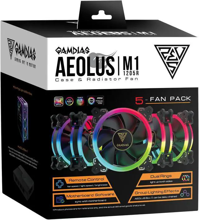 Alt view image 2 of 2 - GAMDIAS AEOLUS M1-1205R 120MM RGB 5 in 1 Fan Pack with Controller and Remote, 5-Pack.