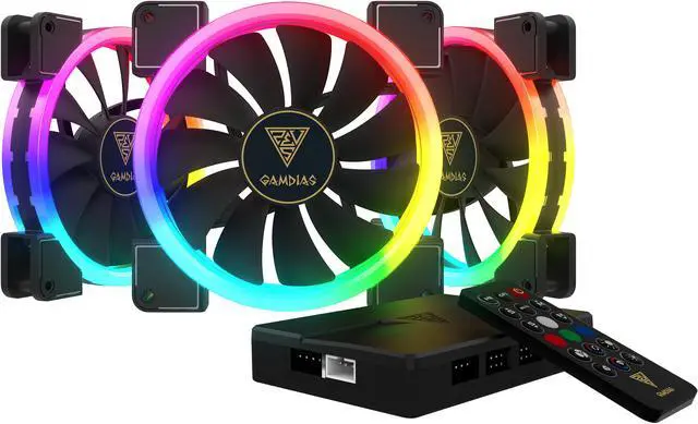 Main image of GAMDIAS AEOLUS M1-1403R 140 MM RGB 3 in 1 Fan Pack with Controller and Remote, 3-Pack.