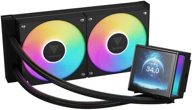 Alt view image 3 of 11 - GAMDIAS CHIONE P5-240 Liquid CPU Cooler, 240mm AIO w/Customizable 3.4'' IPS LCD, Rotatable Magnetic Pump, Hidden Cable Fan (Daisy-Chained), Support PWM & ARGB MB Sync, Intel LGA 1851, AMD AM5, Black