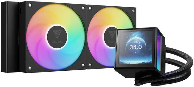 Alt view image 2 of 11 - GAMDIAS CHIONE P5-240 Liquid CPU Cooler, 240mm AIO w/Customizable 3.4'' IPS LCD, Rotatable Magnetic Pump, Hidden Cable Fan (Daisy-Chained), Support PWM & ARGB MB Sync, Intel LGA 1851, AMD AM5, Black