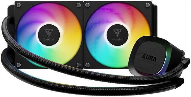 Alt view image 2 of 11 - GAMDIAS AURA GL240 V2 240mm AIO Liquid CPU Cooler, Rotatable Pump Cover, 2 x 120mm Hidden Cable ARGB PWM Fans, Daisy-Chained, Support Low-Noise PWM & ARGB Sync, Intel LGA 1851/1700, AMD AM5/AM4