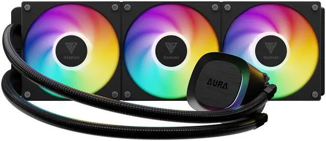 Alt view image 2 of 11 - GAMDIAS Aura GLV2 360mm AIO Liquid CPU Cooler, Rotatable Performance 10-Pole Pump, 3 x 120mm Daisy-chained Hidden Cable Fans, Low-Noise PWM & ARGB Sync Ready, Intel LGA 1851/1700; AMD AM5/AM4