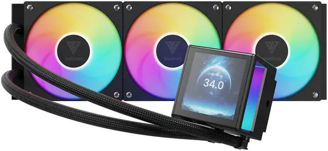 Main image of GAMDIAS CHIONE P5-360 Liquid CPU Cooler, 360mm AIO w/Customizable 3.4" IPS LCD, Rotatable Magnetic Pump, Hidden Cable Fan (Daisy-Chained), Support PWM & ARGB MB Sync, Intel LGA 1851; AMD AM5, Black