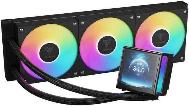 Alt view image 3 of 12 - GAMDIAS CHIONE P5-360 Liquid CPU Cooler, 360mm AIO w/Customizable 3.4" IPS LCD, Rotatable Magnetic Pump, Hidden Cable Fan (Daisy-Chained), Support PWM & ARGB MB Sync, Intel LGA 1851; AMD AM5, Black